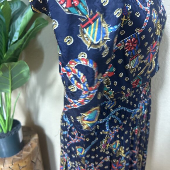 Diane Freis Womens Vintage Long Sleeves Silk dress Printed Deep Blue Size Medium - Picture 8 of 9